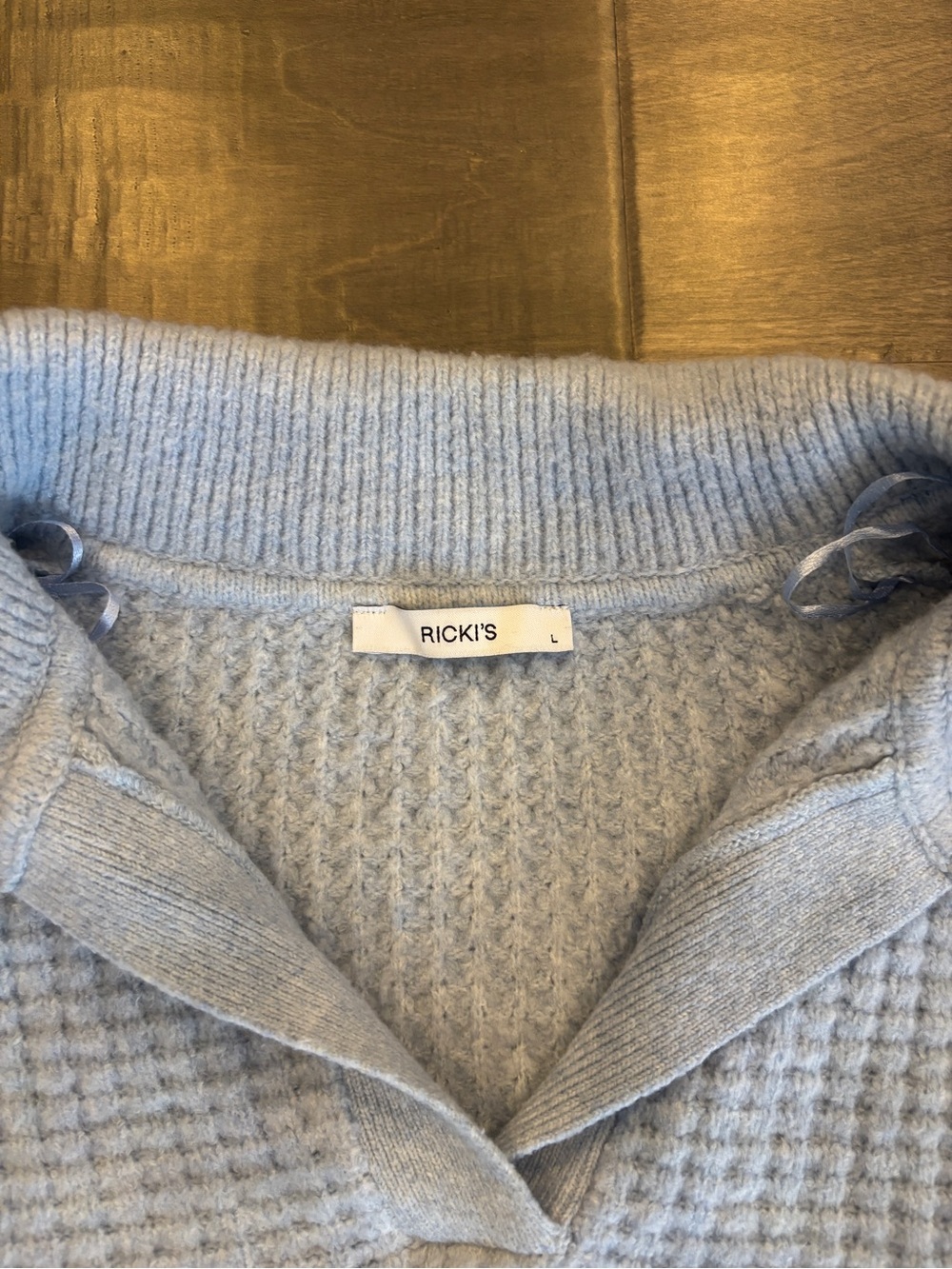Ricki's Light Blue V-Neck Waffle Knit Collared Sweater - Picture 2 of 7